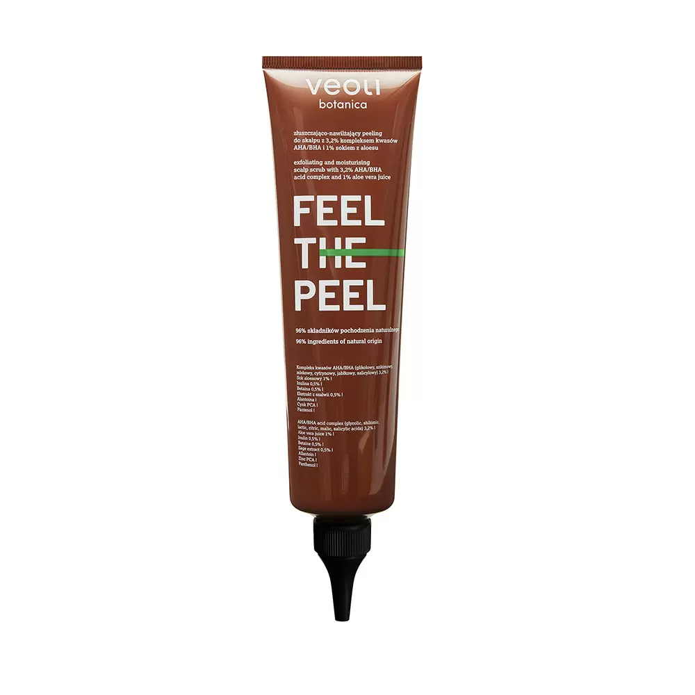 Złuszczająco-nawilżający peeling do skalpu z 3,2% kompleksem kwasów AHA/BHA i 1% sokiem z aloesu FEEL THE PEEL | Veoli Botanica